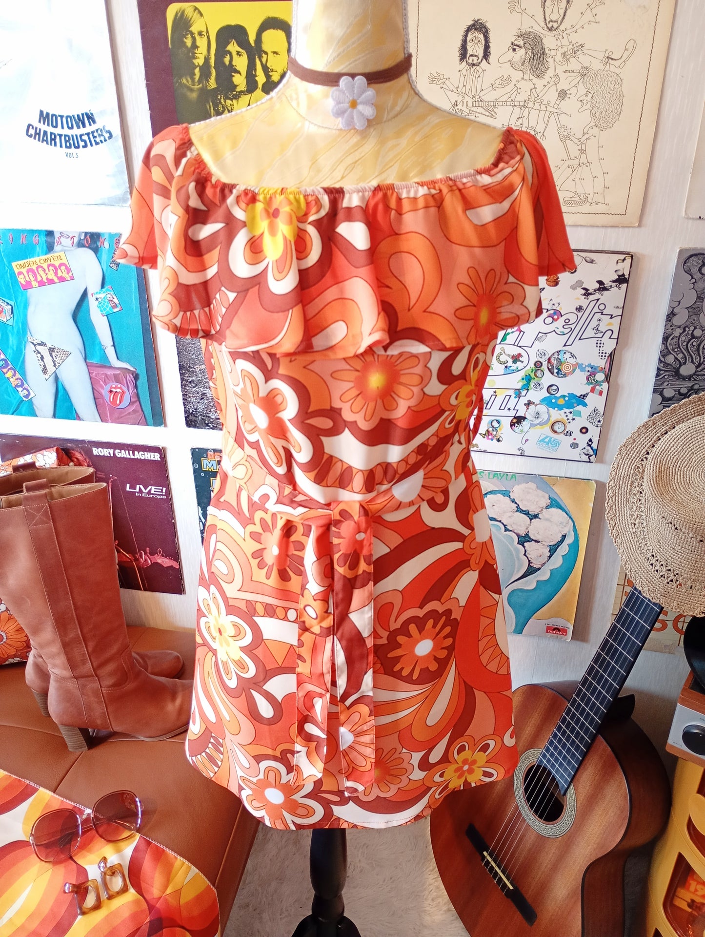'Orange Skies' Bardot Mini Dress