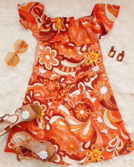 'Orange Skies' Bardot Mini Dress