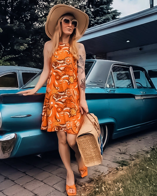 'Orange Skies' Halter Neck Mini Dress