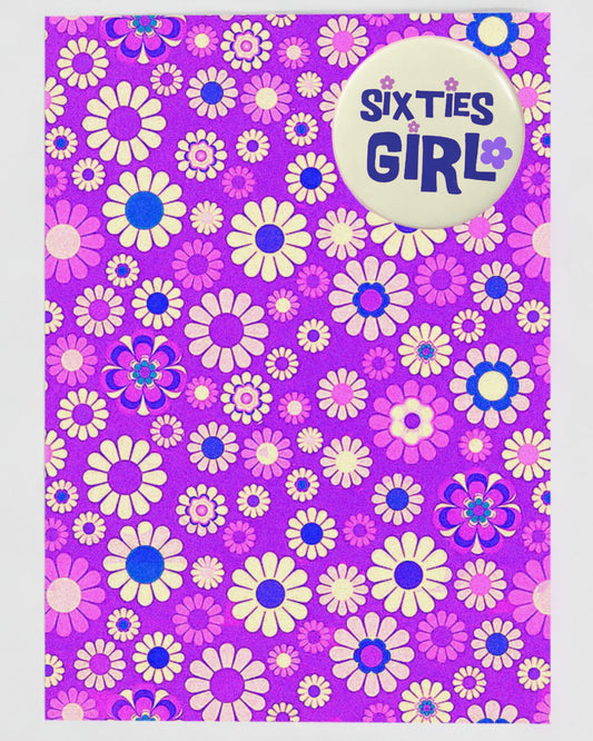 'Sixties Girl' Greetings Card With Badge