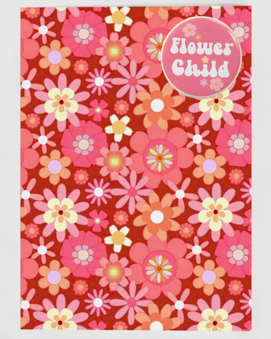 'Flower Child' Greetings Card With Badge