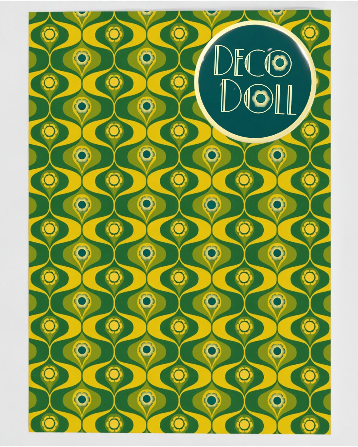'Deco Doll' Greetings Card With Badge