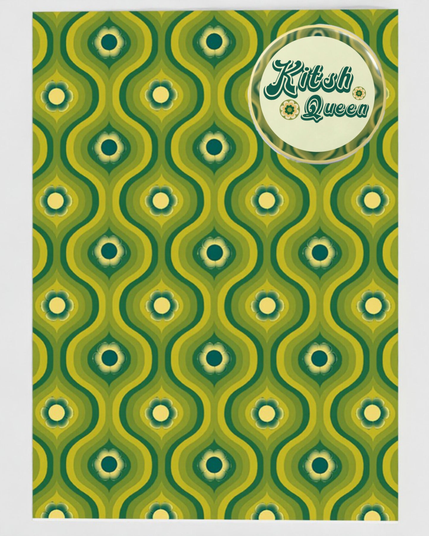 'Kitsch Queen' In Green Greetings Card With Badge